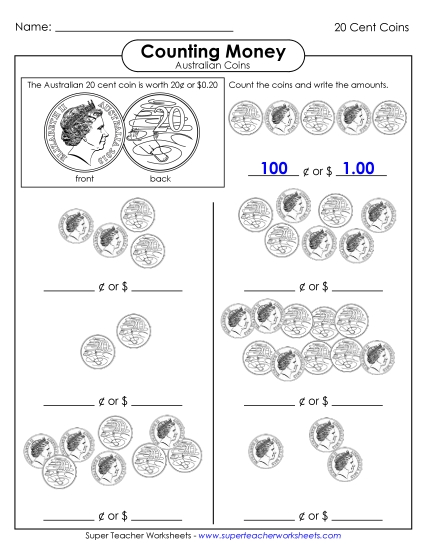 Single Coins (Very Basic Level) - Counting Twenty Cent Coins Single Coins (Very Basic Level) - Counting Twenty Cent Coins