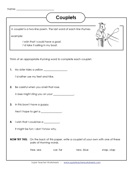 Couplets - Couplets Worksheet Couplets - Couplets Worksheet