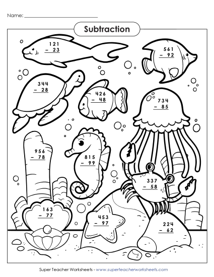 3-Digit Subtraction - Crab Subtraction Picture ( 3-Digit / Regrouping)