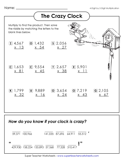 Multiplication - Crazy Clock (Multiply: 4-Digit by 2-Digit) Multiplication - Crazy Clock (Multiply: 4-Digit by 2-Digit)