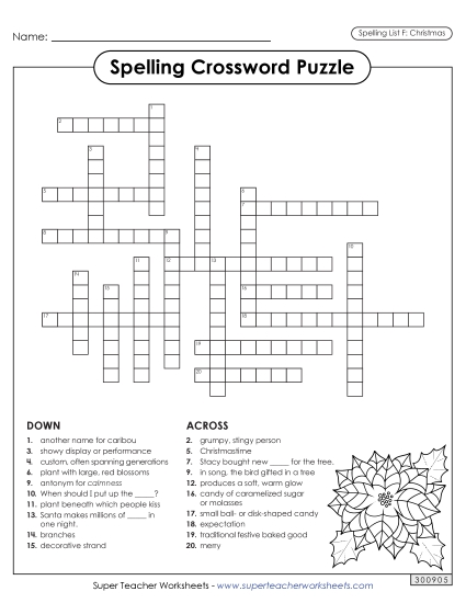 Worksheets and Puzzles - Crossword (Christmas)
