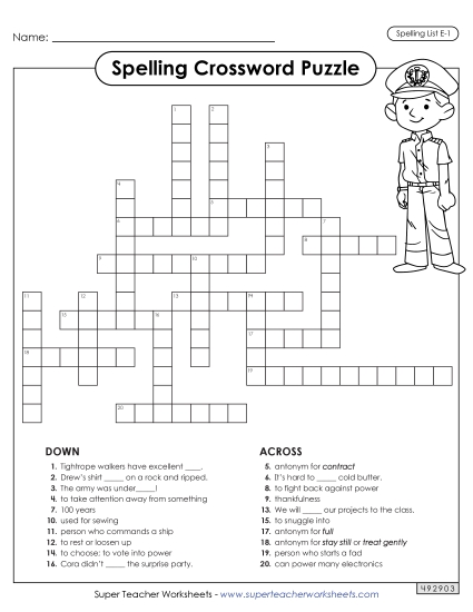 Worksheets and Puzzles - Crossword (E-1)