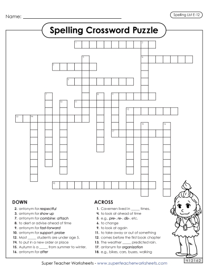 Printable Worksheets - Crossword (E-12) Printable Worksheets - Crossword (E-12)