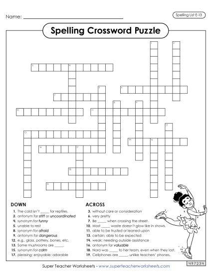 Printable Worksheets - Crossword (E-13)
