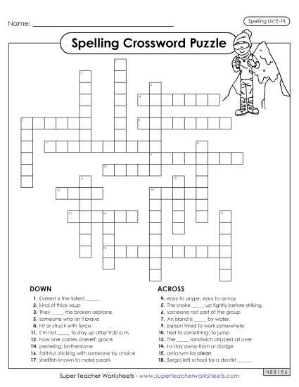Printable Worksheets - Crossword (E-14) Printable Worksheets - Crossword (E-14)