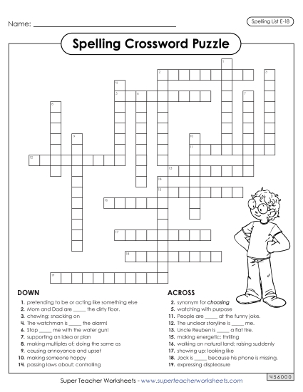 Printable Worksheets - Crossword (E-18)