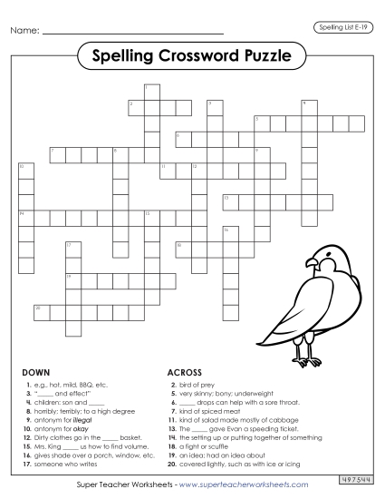 Printable Worksheets - Crossword (E-19) Printable Worksheets - Crossword (E-19)