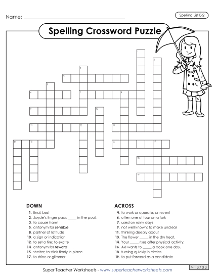 Worksheets and Puzzles - Crossword (E-2) Worksheets and Puzzles - Crossword (E-2)