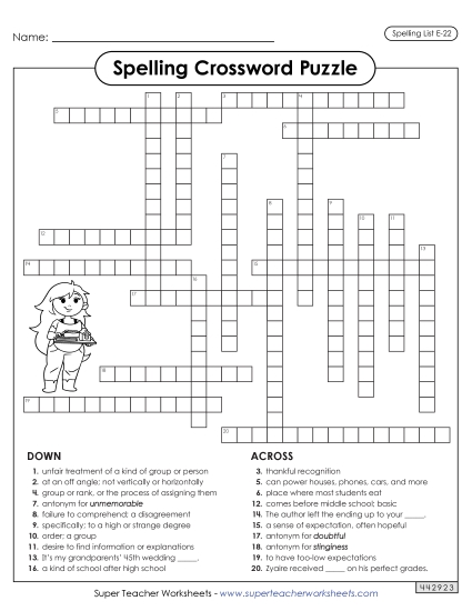Printable Worksheets - Crossword (E-22) Printable Worksheets - Crossword (E-22)