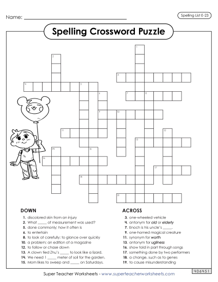 Printable Worksheets - Crossword (E-23)