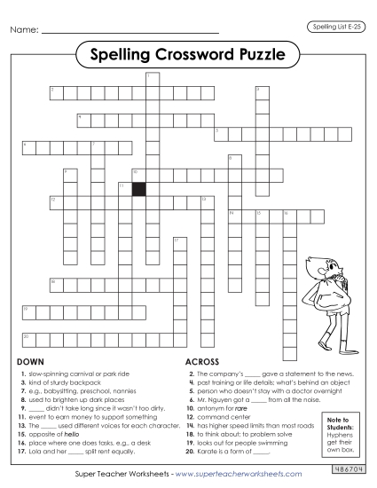 Printable Worksheets - Crossword (E-25) Printable Worksheets - Crossword (E-25)