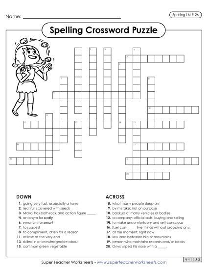 Printable Worksheets - Crossword (E-26)