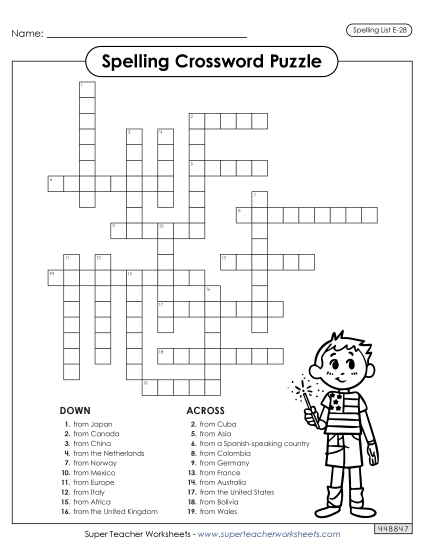 Printable Worksheets - Crossword (E-28)