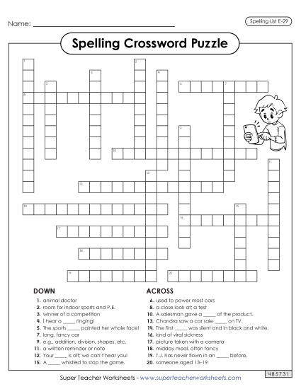 Printable Worksheets - Crossword (E-29) Printable Worksheets - Crossword (E-29)