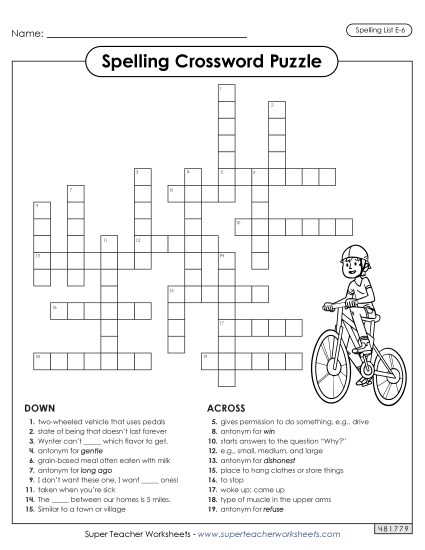 Printable Worksheets - Crossword (E-6)