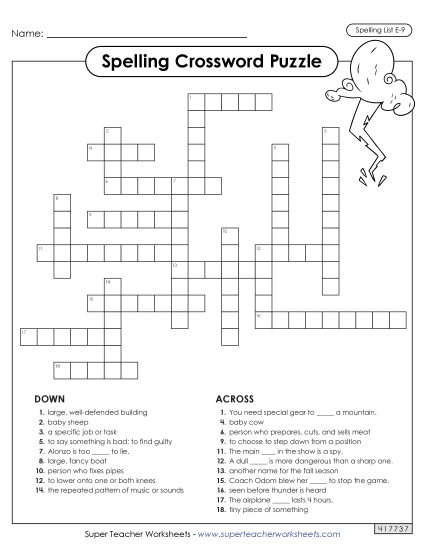 Printable Worksheets - Crossword (E-9) Printable Worksheets - Crossword (E-9)