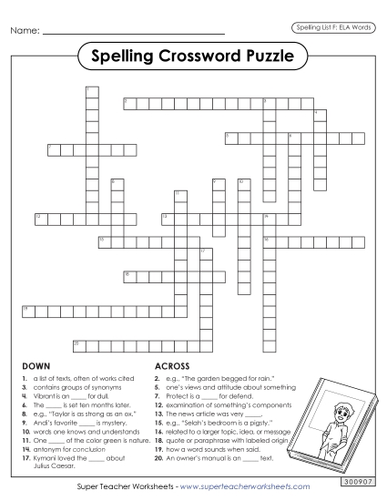 Worksheets and Puzzles - Crossword (ELA) Worksheets and Puzzles - Crossword (ELA)