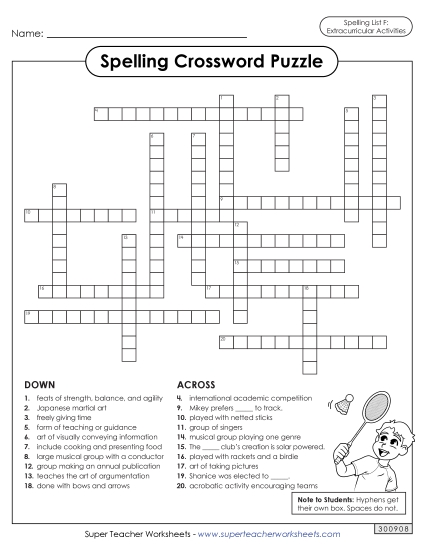Worksheets and Puzzles - Crossword (Extracurriculars)