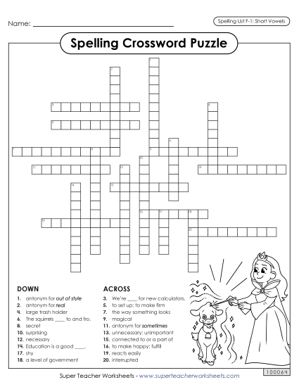 Worksheets and Puzzles - Crossword (F-1) 