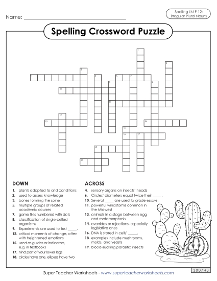 Worksheets and Puzzles - Crossword (F-12) Worksheets and Puzzles - Crossword (F-12)