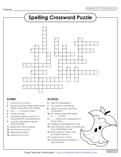 Worksheets and Puzzles - Crossword (F-13) Worksheets and Puzzles - Crossword (F-13)