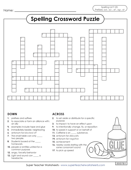 Worksheets and Puzzles - Crossword (F-20)