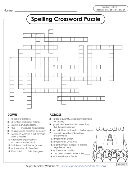 Worksheets and Puzzles - Crossword (F-21)