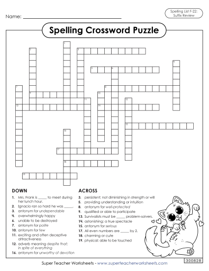 Worksheets and Puzzles - Crossword (F-22) Worksheets and Puzzles - Crossword (F-22)