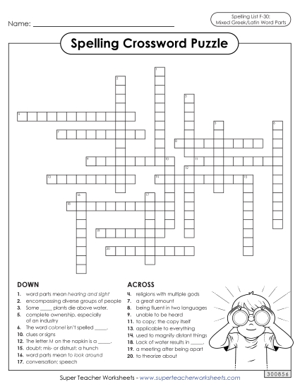 Worksheets and Puzzles - Crossword (F-30) Worksheets and Puzzles - Crossword (F-30)