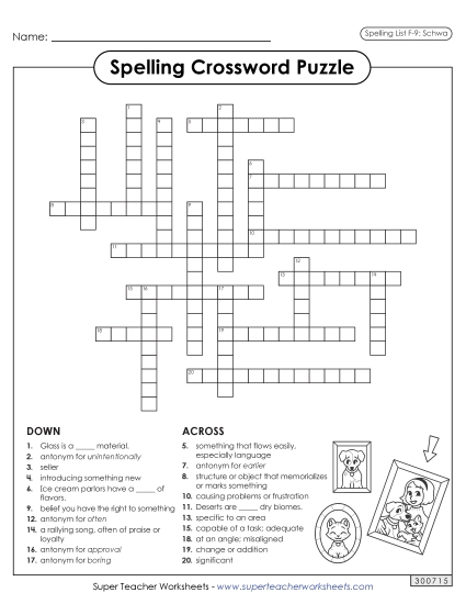 Worksheets and Puzzles - Crossword (F-9)