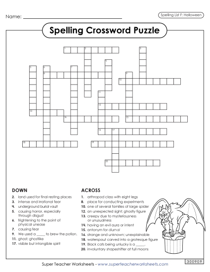 Worksheets and Puzzles - Crossword (Halloween) 