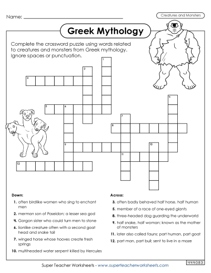 Puzzles - Crossword Puzzle: Creatures & Monsters