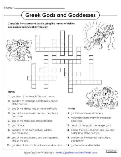 Puzzles - Crossword Puzzle: Greek Gods and Goddesses