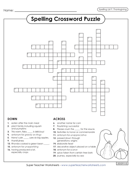 Worksheets and Puzzles - Crossword (Thanksgiving) Worksheets and Puzzles - Crossword (Thanksgiving)