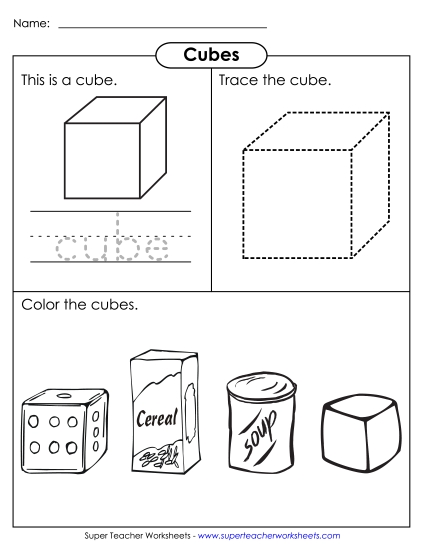 Individual Shapes - Cube: Trace & Color