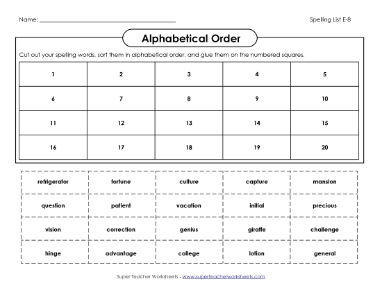 Alphabetical Order - Cut & Glue ABC Order (E-8)