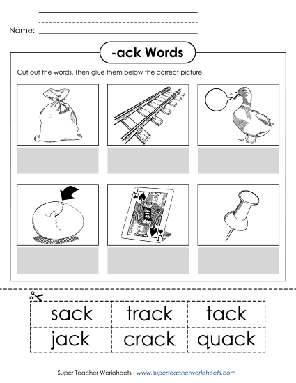Worksheets - Cut and Glue (-ack) Worksheets - Cut and Glue (-ack)