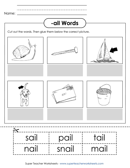 Worksheets - Cut and Glue (-ail) Worksheets - Cut and Glue (-ail)