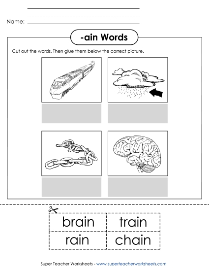 Worksheets - Cut and Glue (-ain) Worksheets - Cut and Glue (-ain)