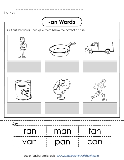 Worksheets - Cut and Glue (-an) Worksheets - Cut and Glue (-an)