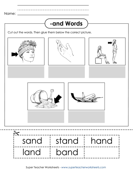 Worksheets - Cut and Glue (-and)