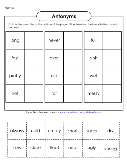 Antonyms - Cut & Glue Antonyms (Basic)