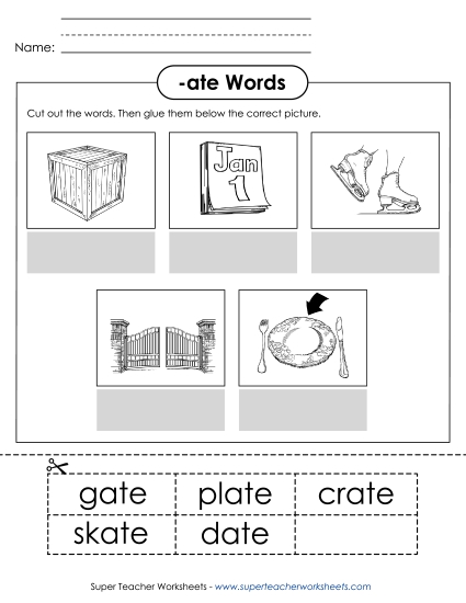Worksheets - Cut and Glue (-ate) Worksheets - Cut and Glue (-ate)