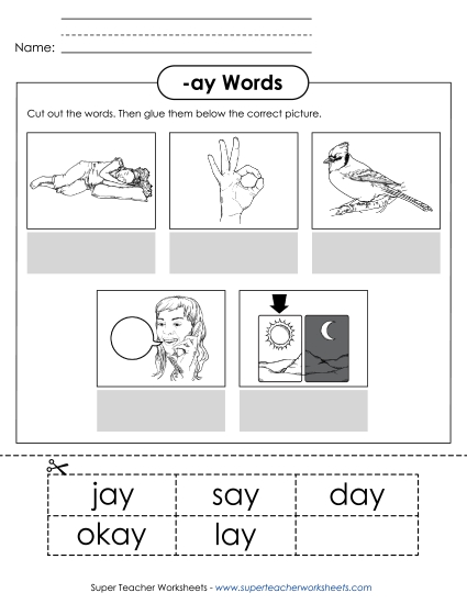 Worksheets - Cut and Glue (-ay)