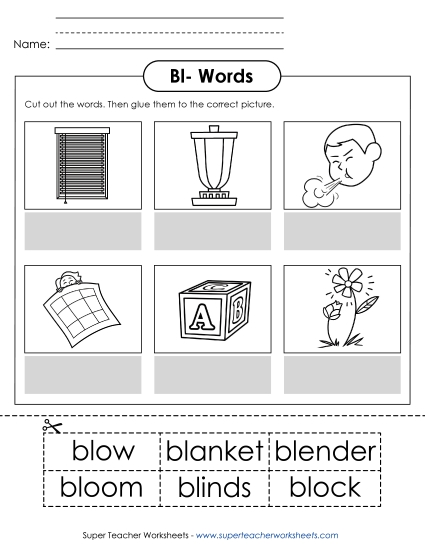 Cut and Glue Activities - Cut and Glue (Bl- Words) 