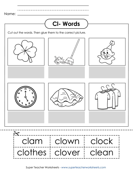 Cut and Glue Activities - Cut and Glue (Cl- Words) Cut and Glue Activities - Cut and Glue (Cl- Words)