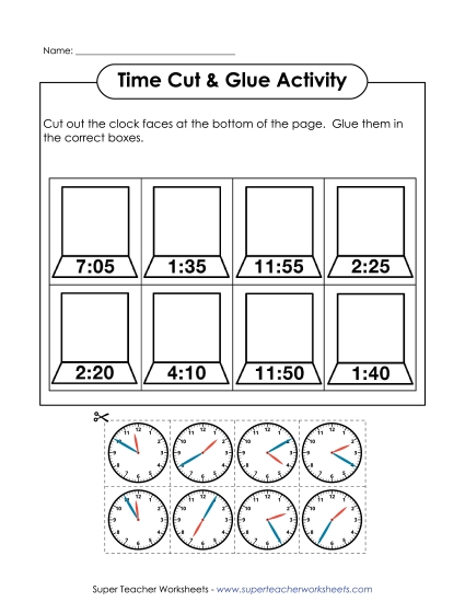Reading Clocks: Nearest 5 Minutes - Cut & Glue Clocks