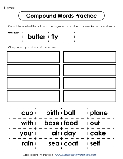Intermediate - Cut & Glue Compound Words Activity