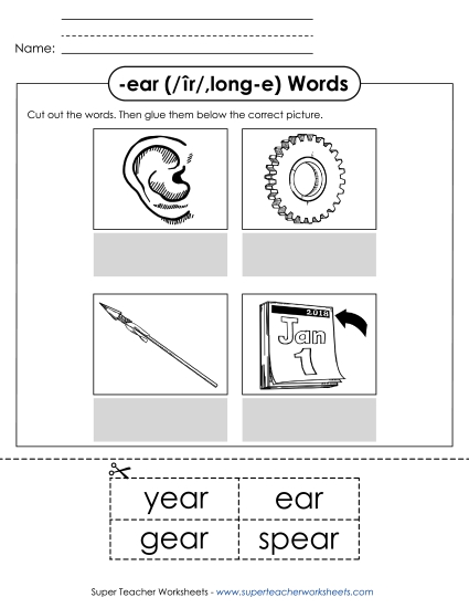 Worksheets - Cut and Glue (-ear) Worksheets - Cut and Glue (-ear)