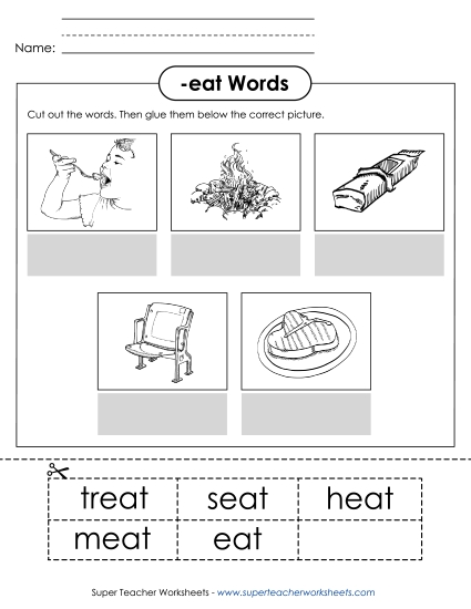 Worksheets - Cut and Glue (-eat)